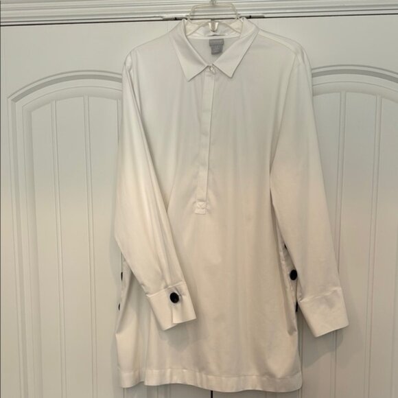 Chico's Classic White Blouse with Black Button Details - Picture 1 of 5